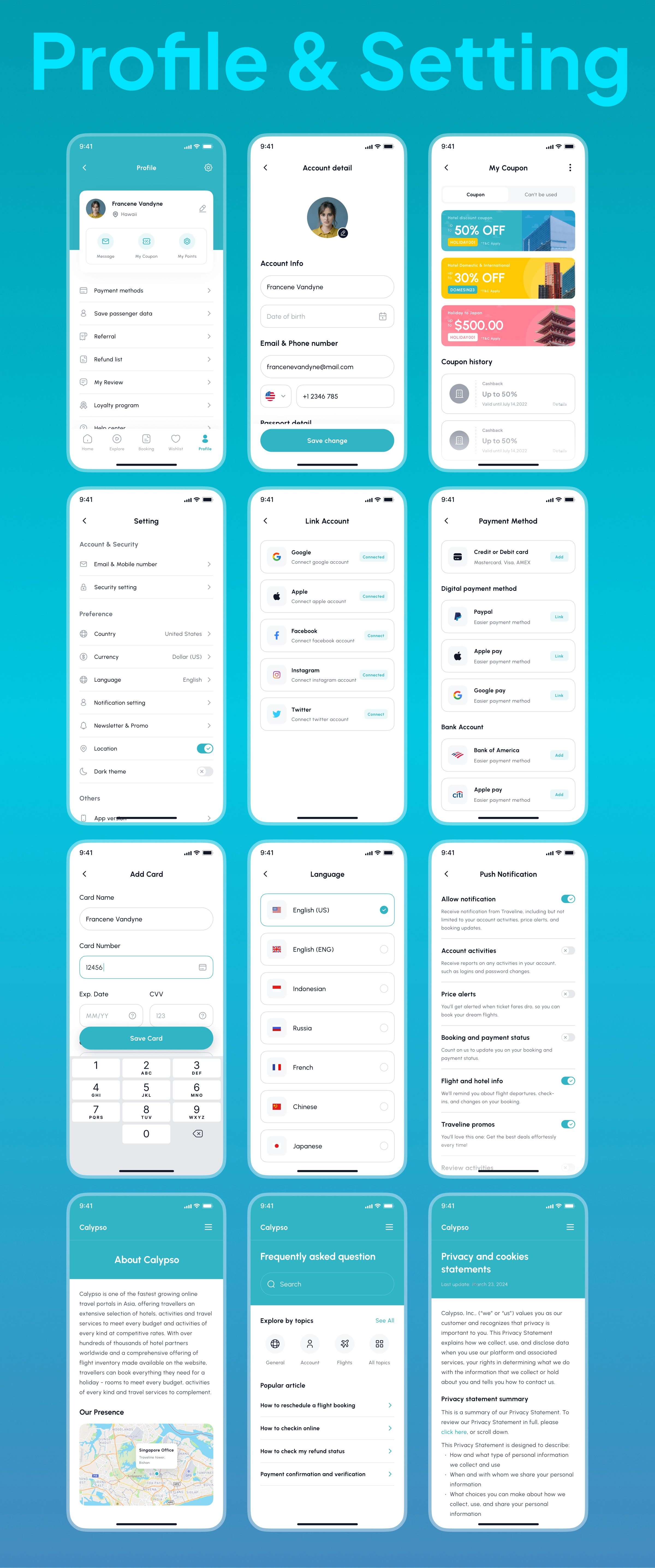 Calypso – Travel Booking Mobile App UI Design