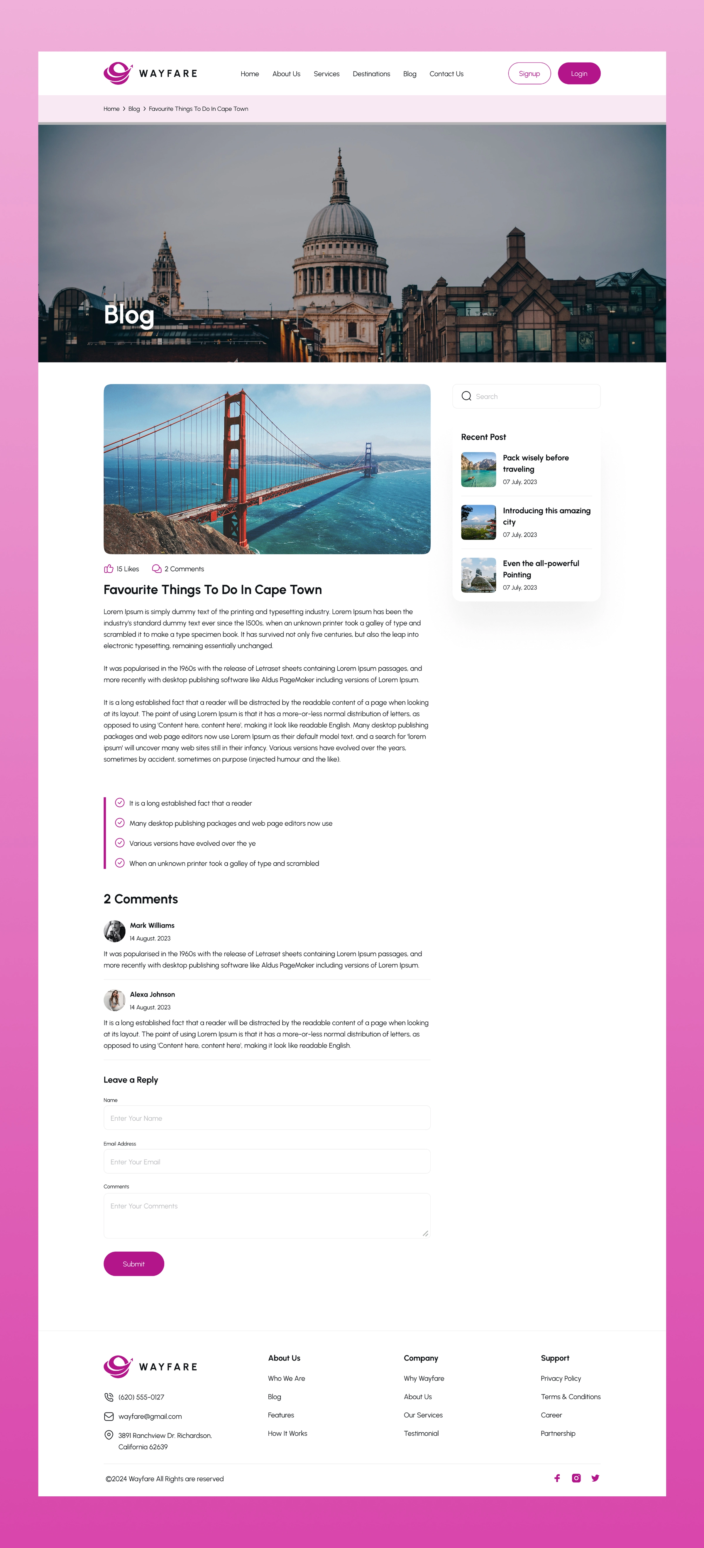 Wayfare – Modern Travel Agency Website UI/UX Design