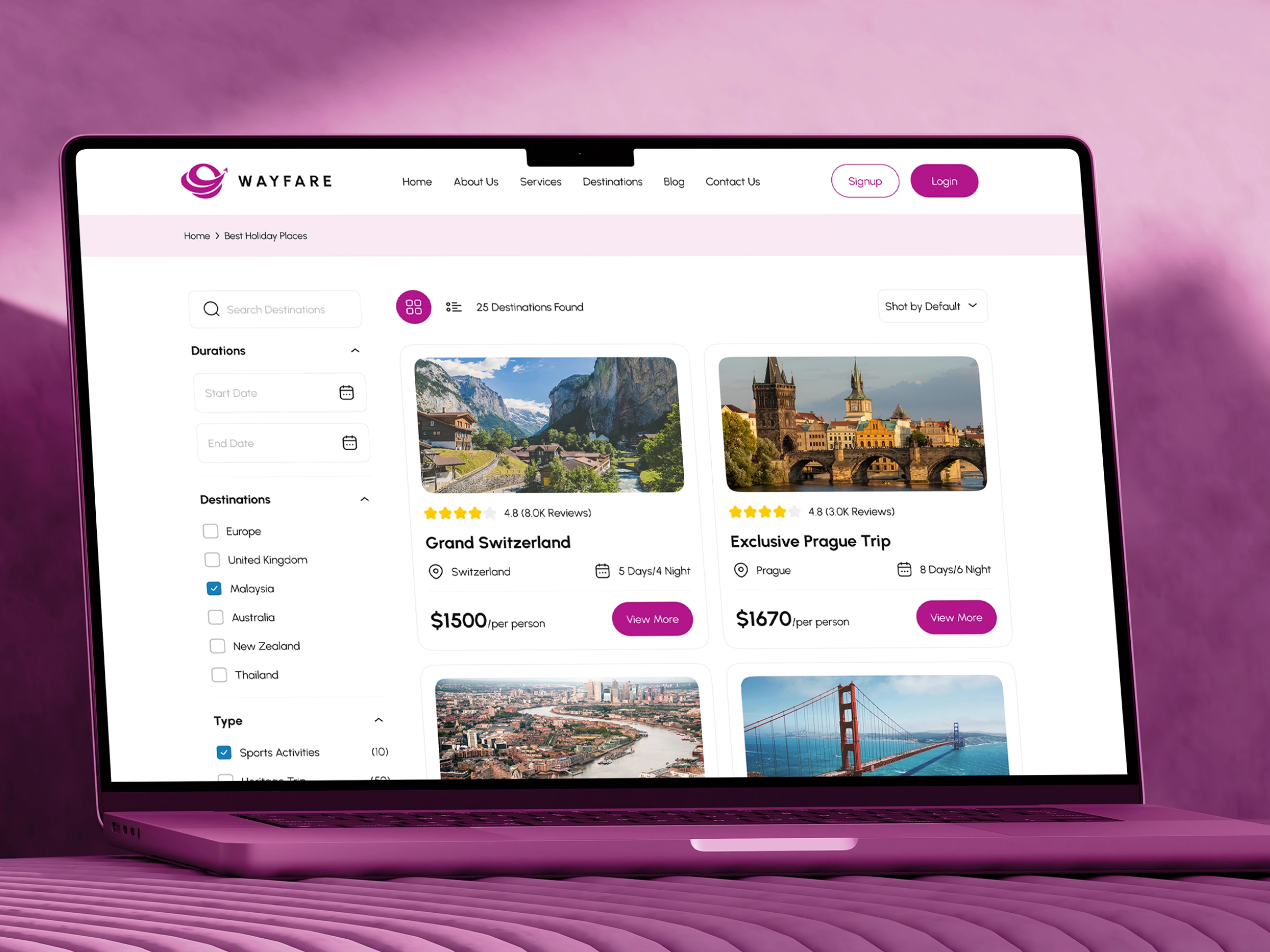 Wayfare – Modern Travel Agency Website UI/UX Design