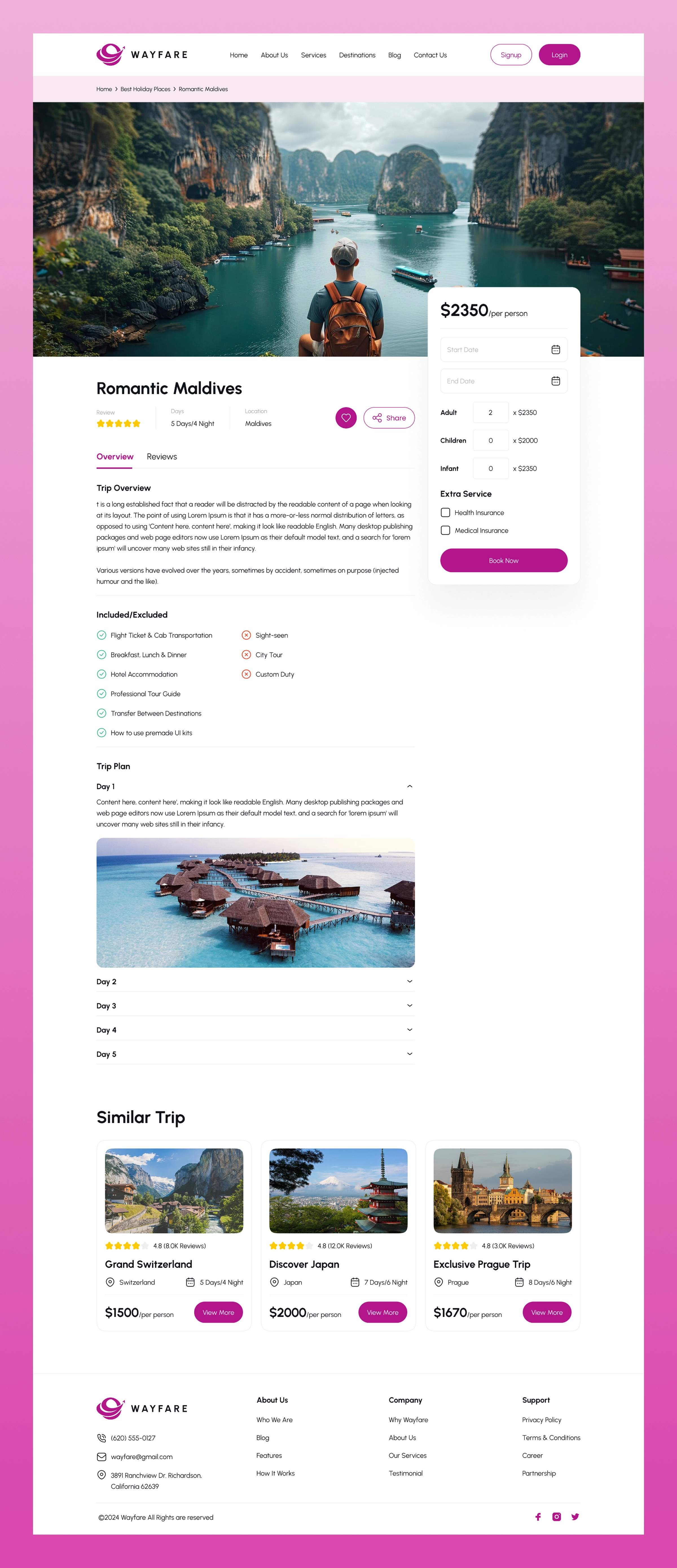 Wayfare – Modern Travel Agency Website UI/UX Design