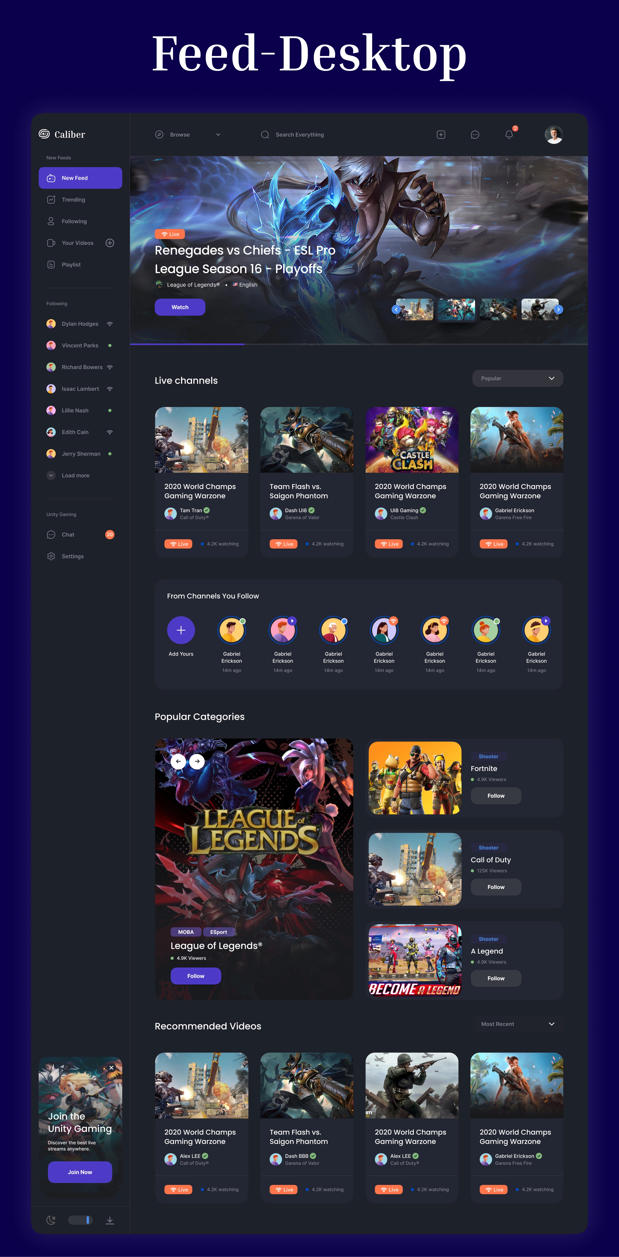 Caliber – Gaming Dashboard & Streaming Platform