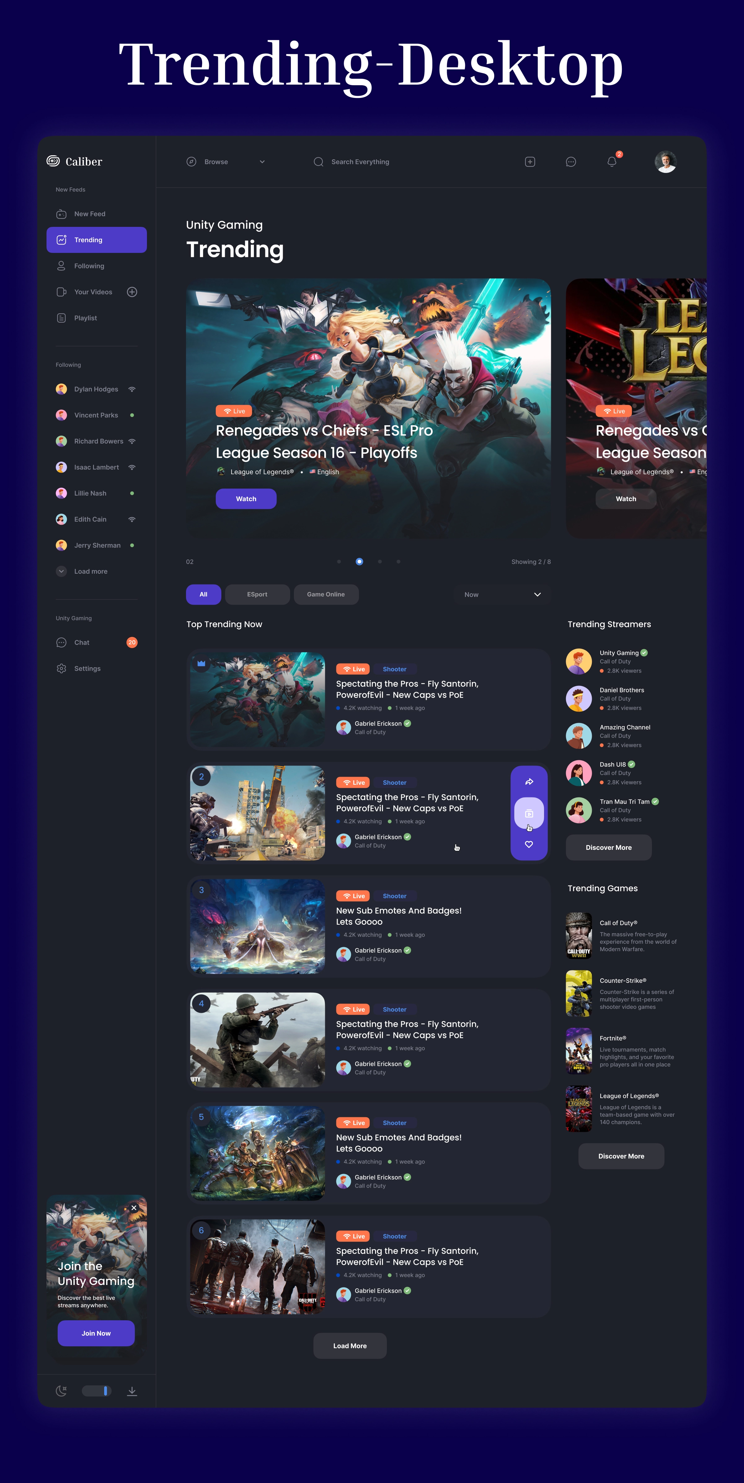 Caliber – Gaming Dashboard & Streaming Platform