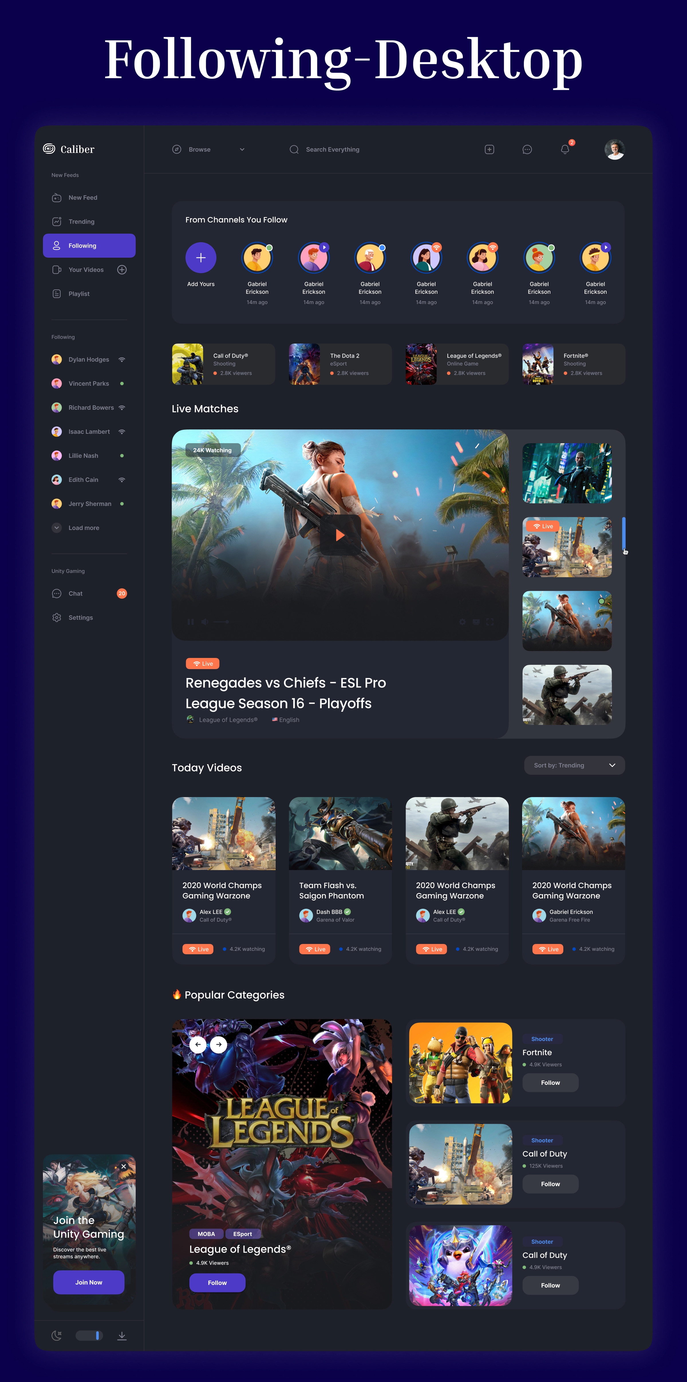 Caliber – Gaming Dashboard & Streaming Platform