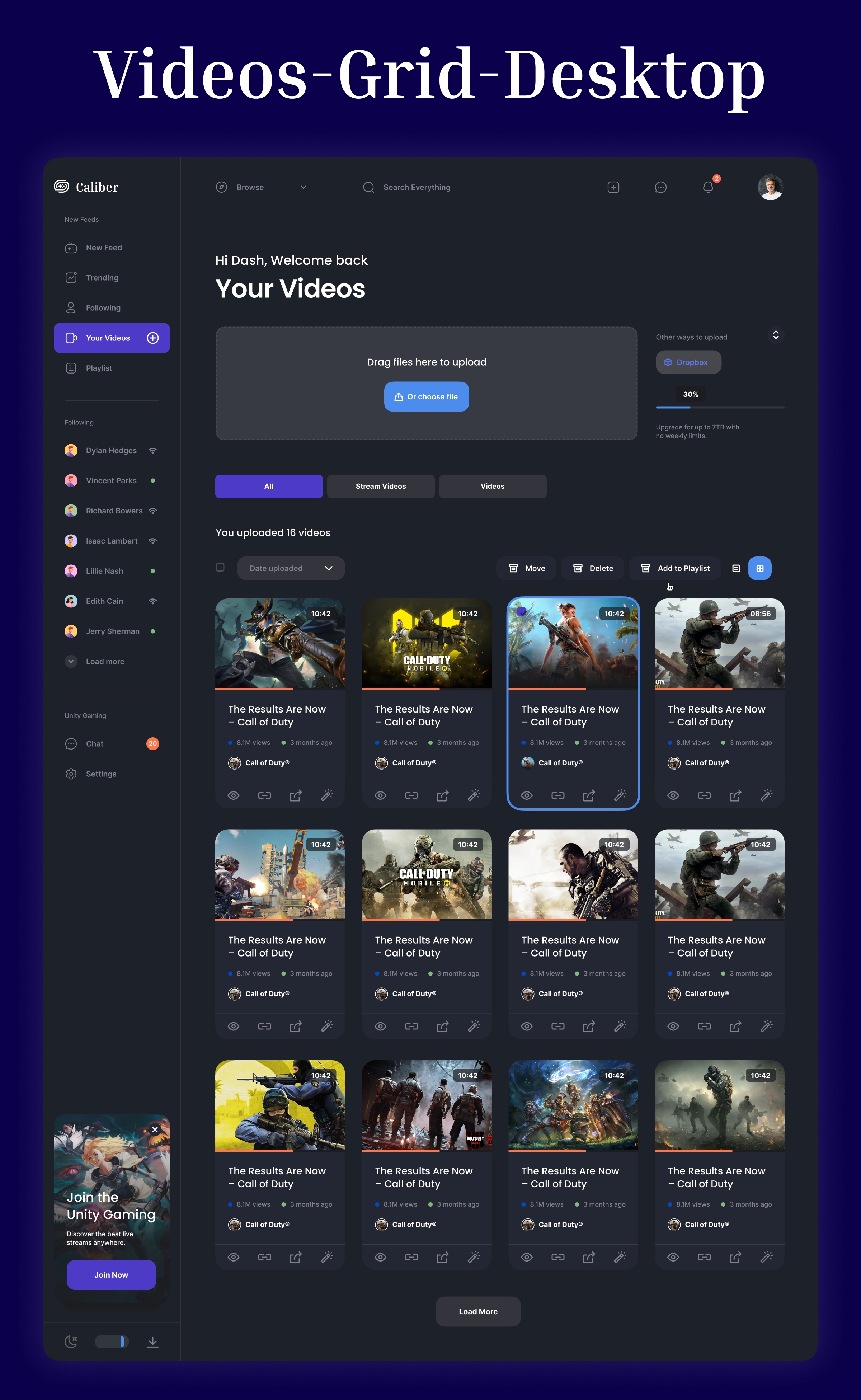 Caliber – Gaming Dashboard & Streaming Platform