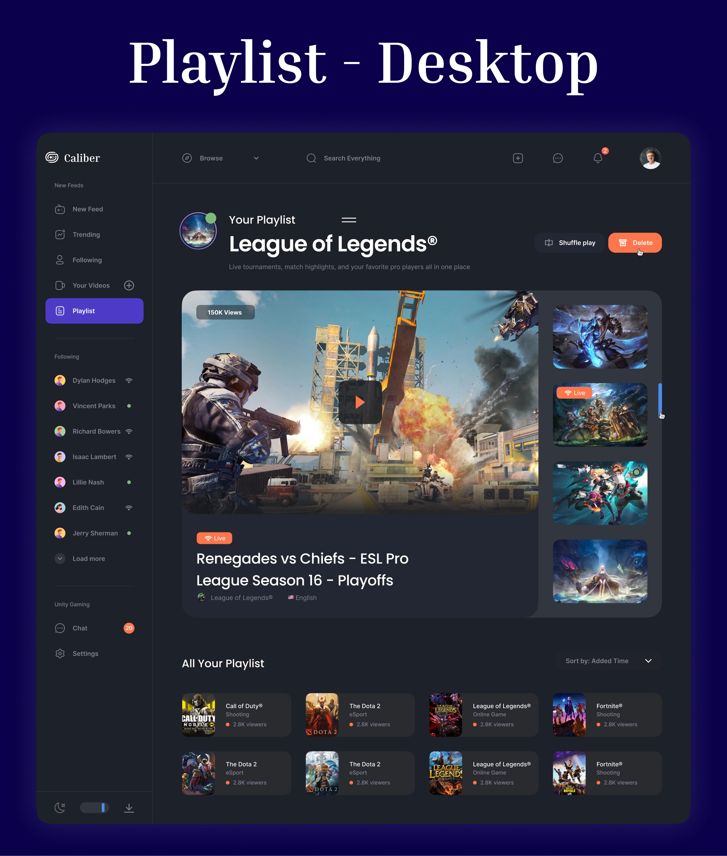 Caliber – Gaming Dashboard & Streaming Platform