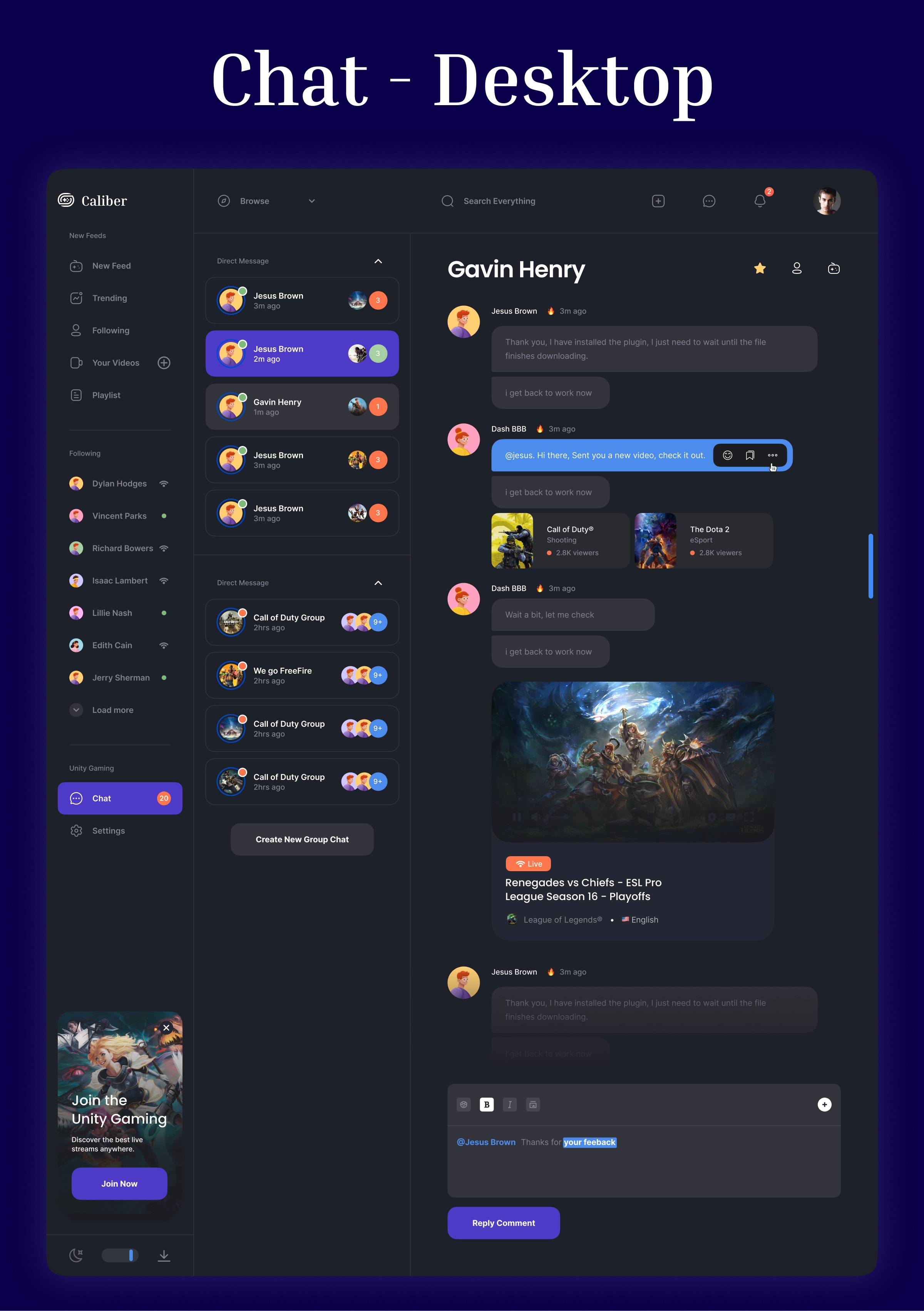 Caliber – Gaming Dashboard & Streaming Platform