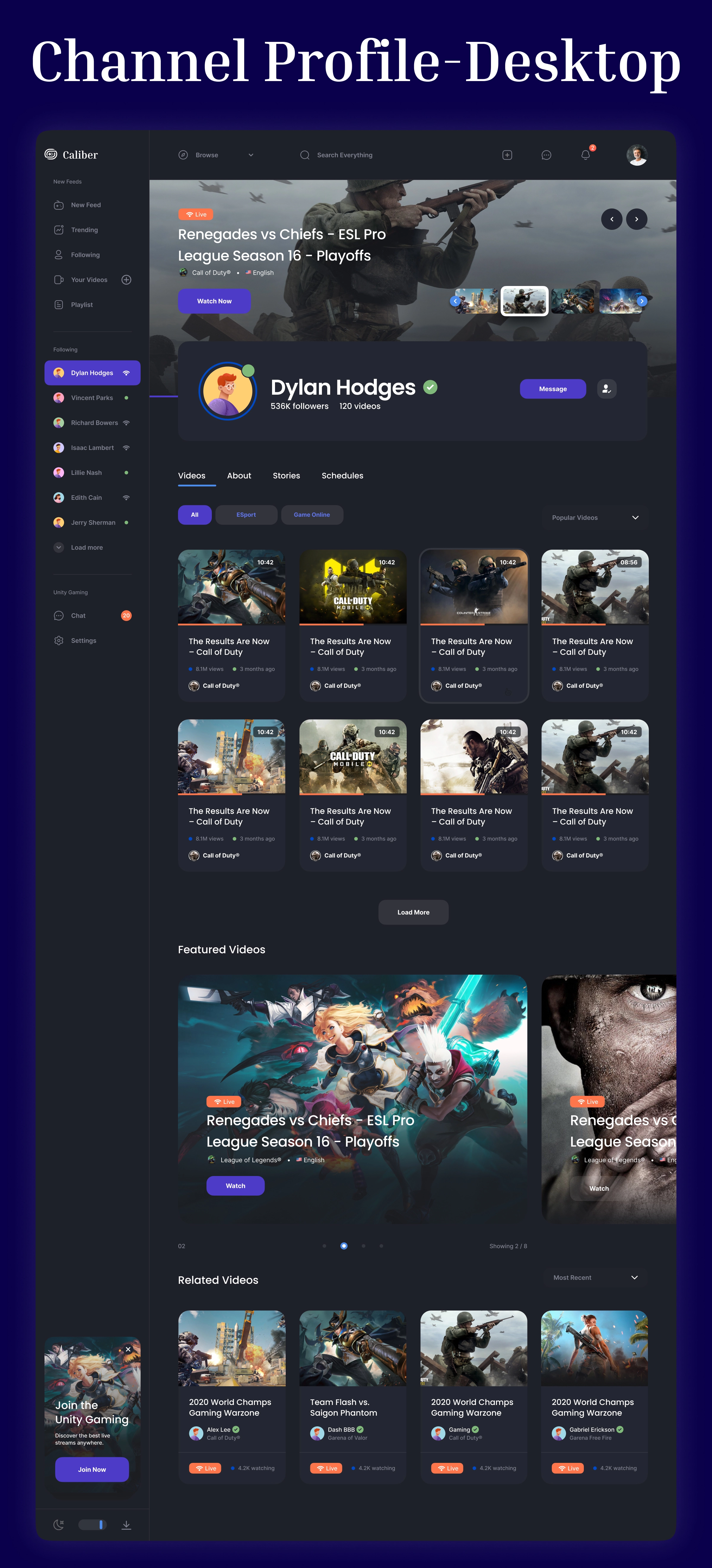 Caliber – Gaming Dashboard & Streaming Platform