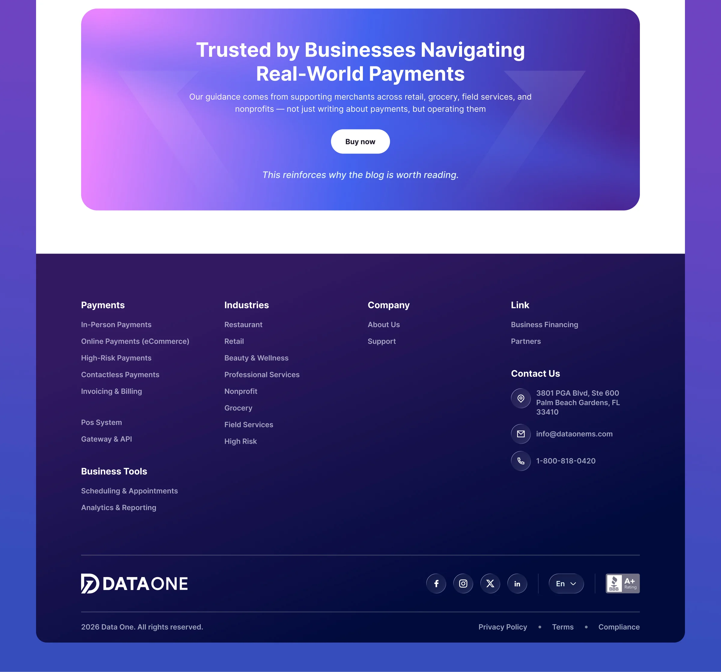 Data One – POS & Payments Management Service Website