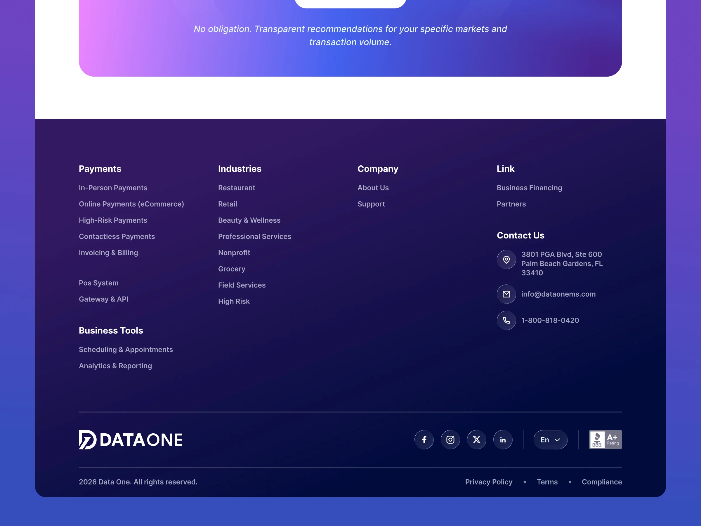 Data One – POS & Payments Management Service Website