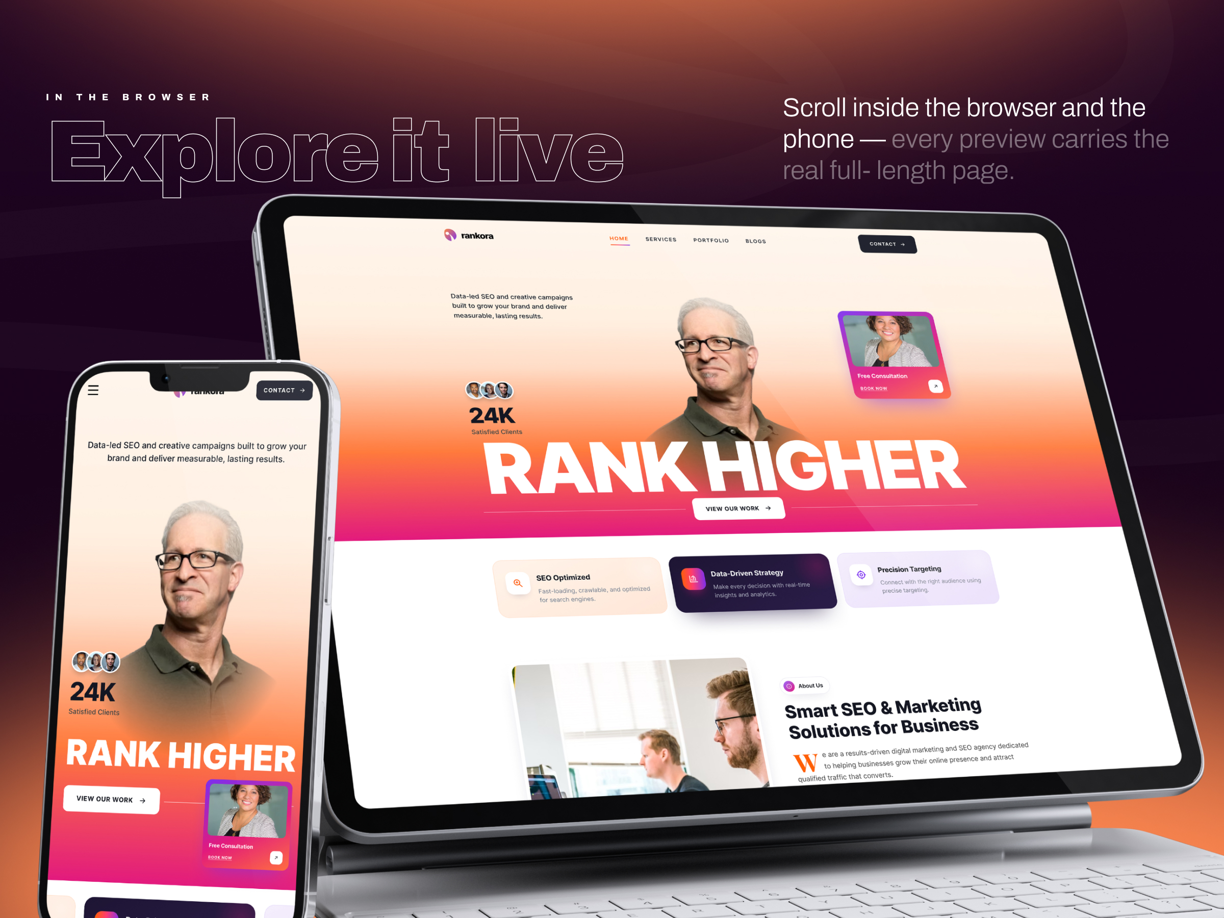 Rankora SEO Agency Website UI/UX Design – Optimized for Clarity, Conversion, and Brand Impact