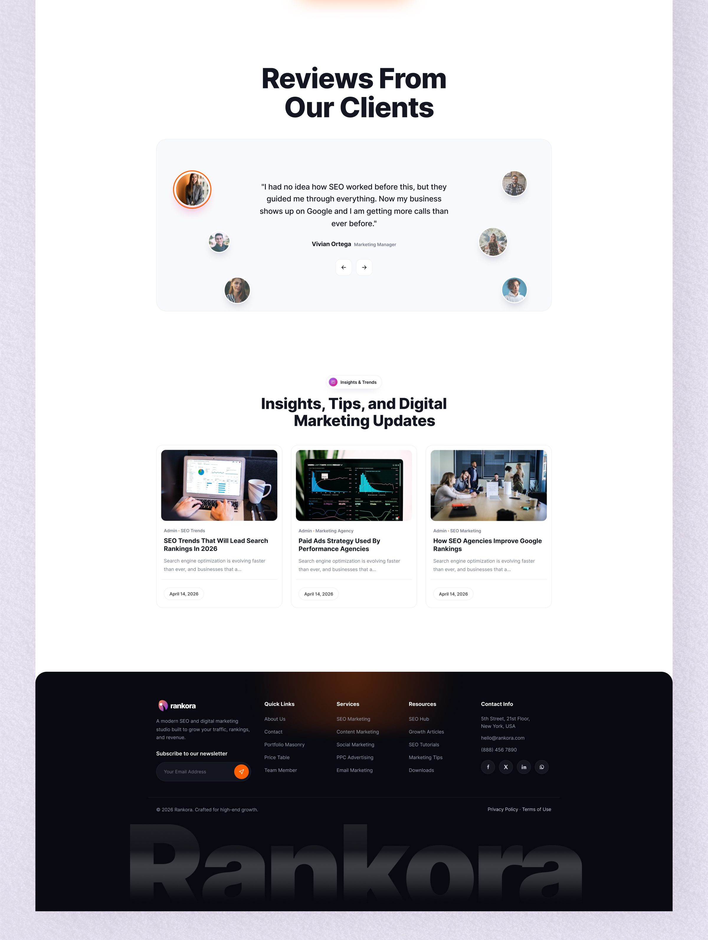 Rankora SEO Agency Website UI/UX Design – Optimized for Clarity, Conversion, and Brand Impact