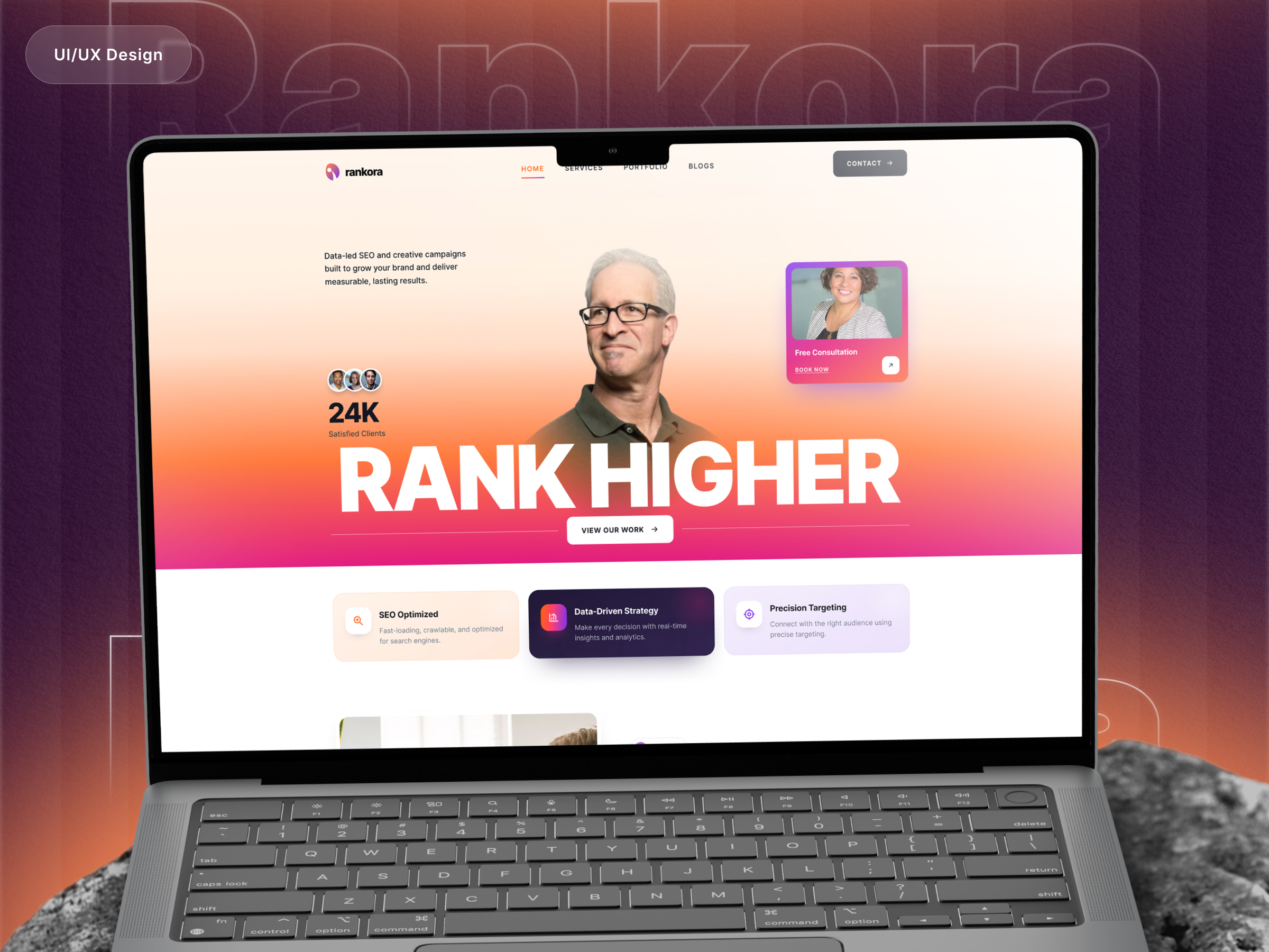 Rankora SEO Agency Website UI/UX Design – Optimized for Clarity, Conversion, and Brand Impact