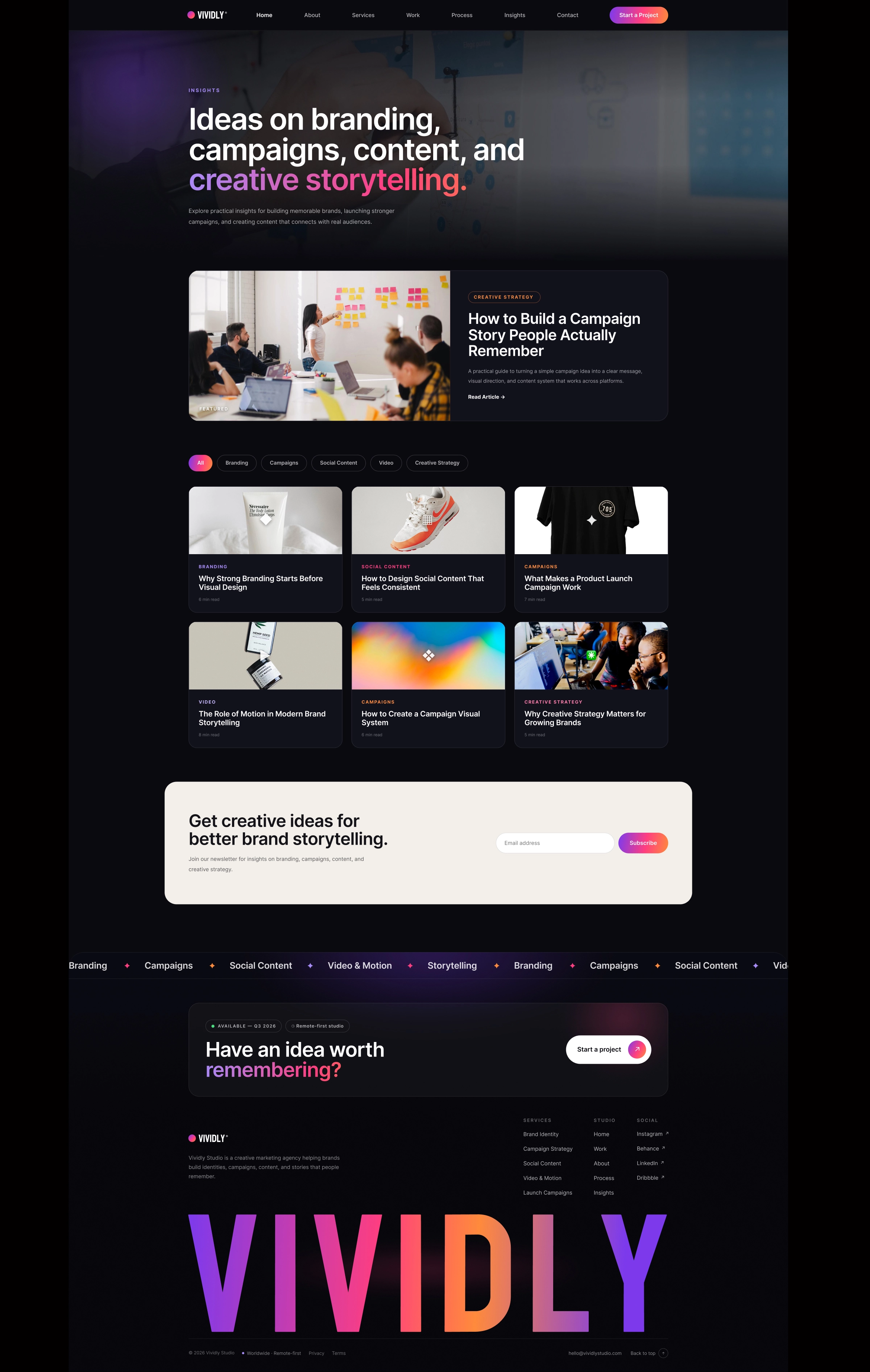 Vividly Studio – Marketing Agency Website UI Design