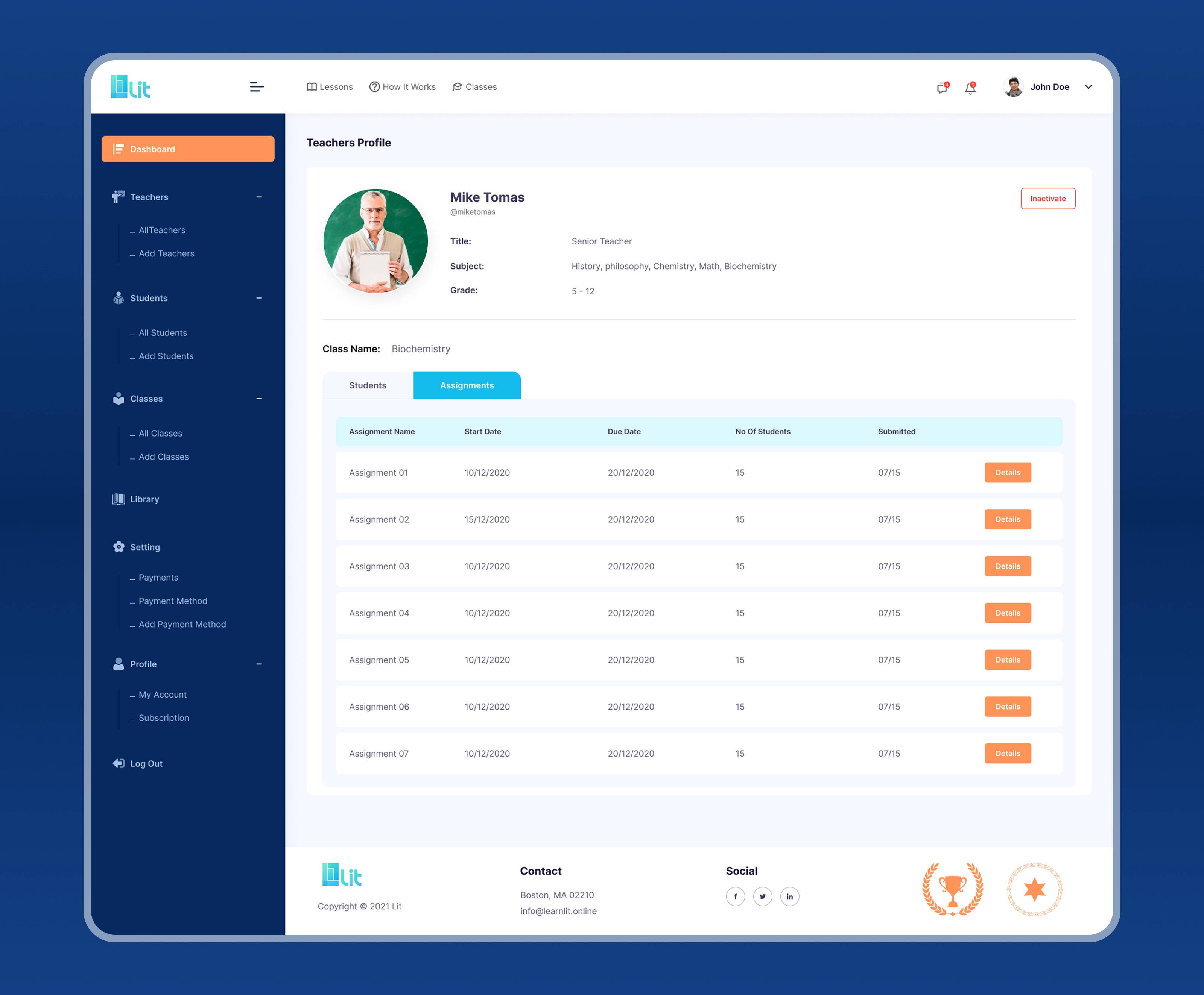 LMS Dashboard UI/UX Design for Online Learning Platform