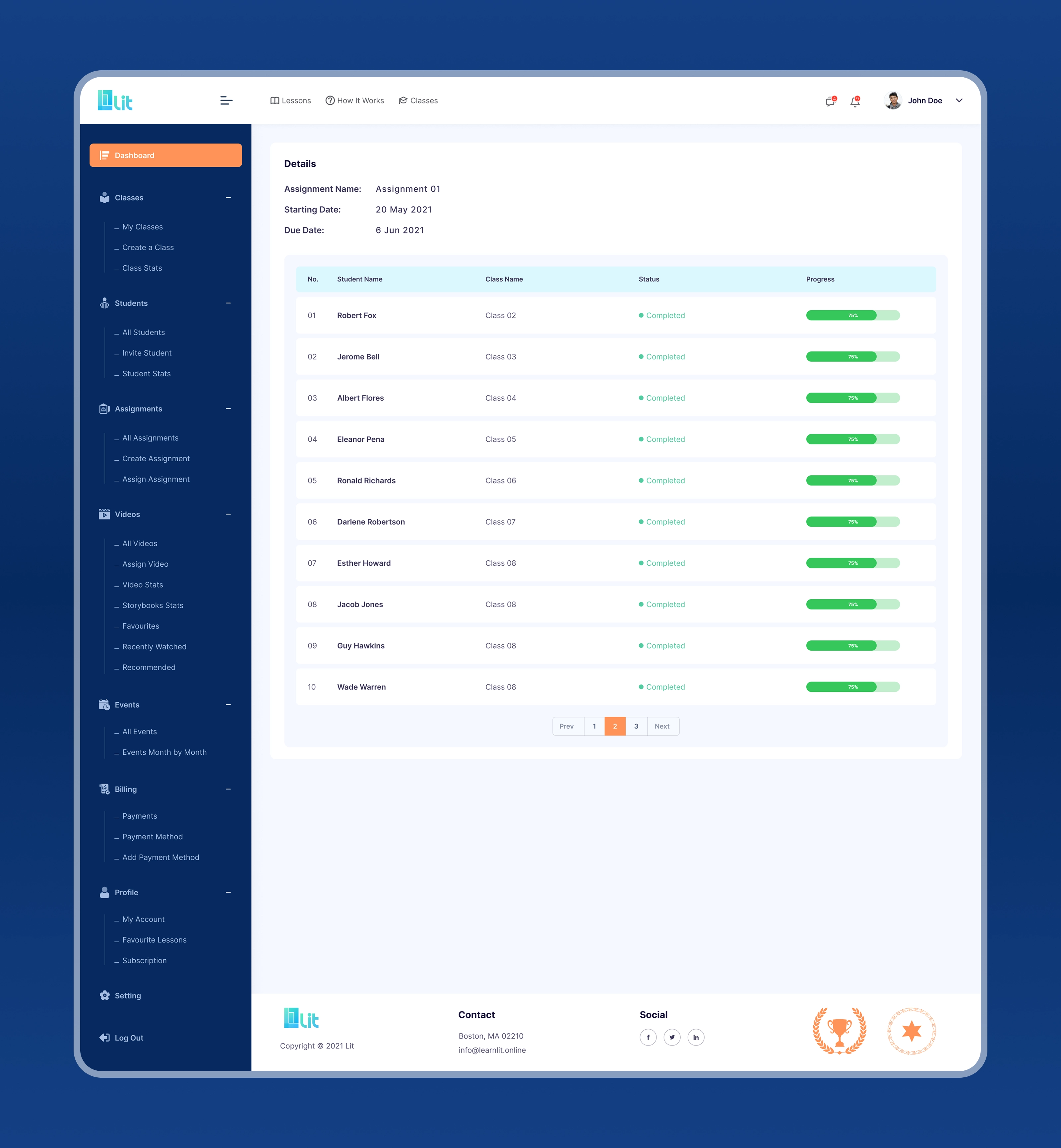 LMS Dashboard UI/UX Design for Online Learning Platform