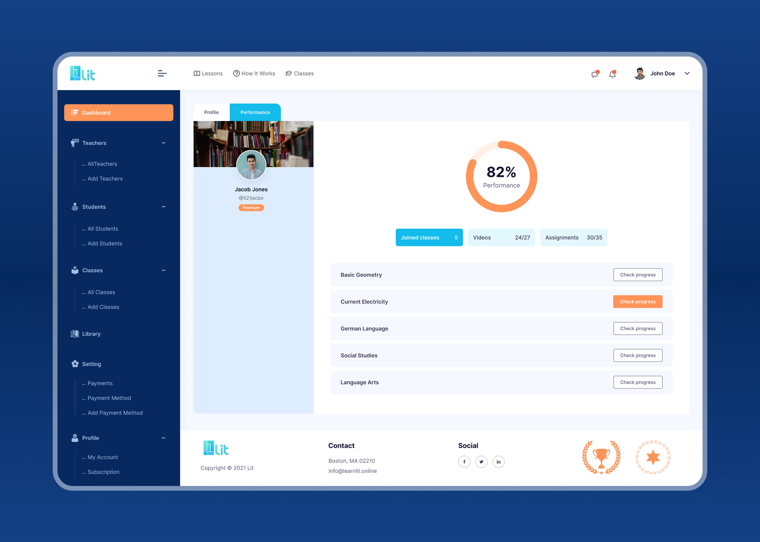 LMS Dashboard UI/UX Design for Online Learning Platform