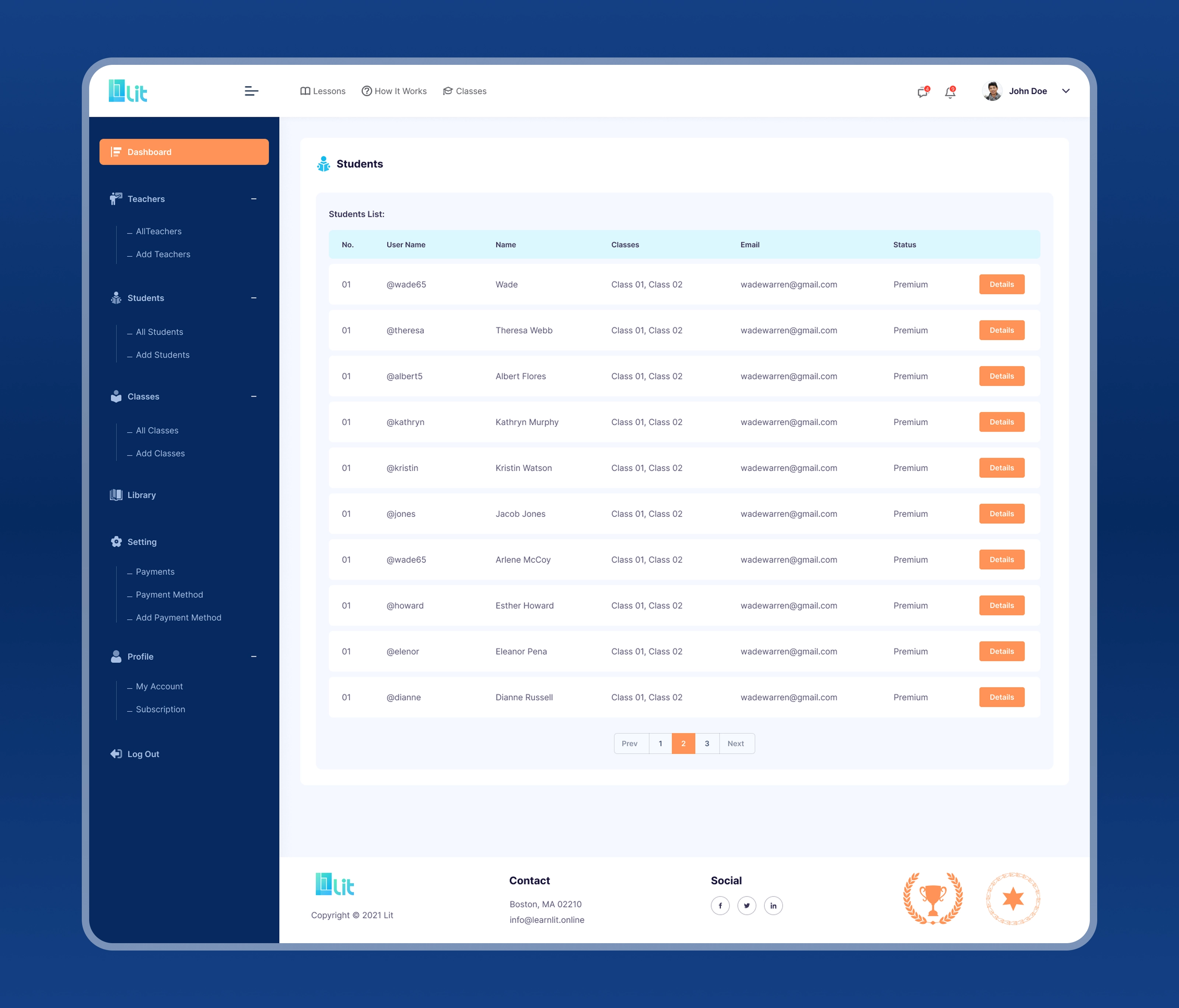 LMS Dashboard UI/UX Design for Online Learning Platform