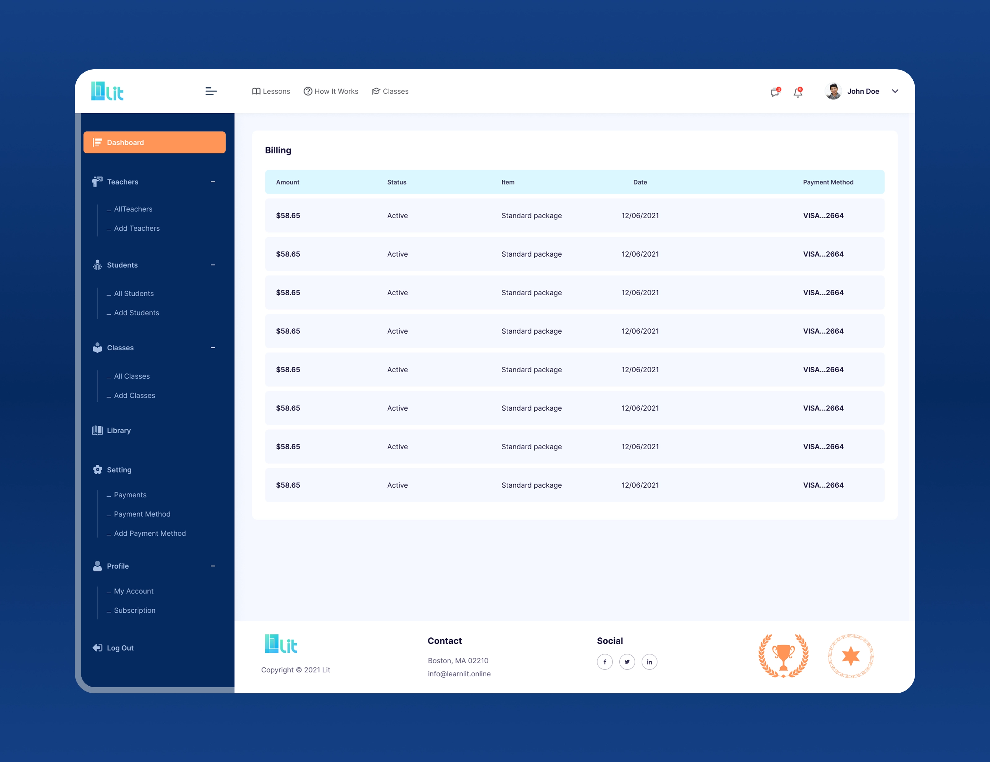 LMS Dashboard UI/UX Design for Online Learning Platform