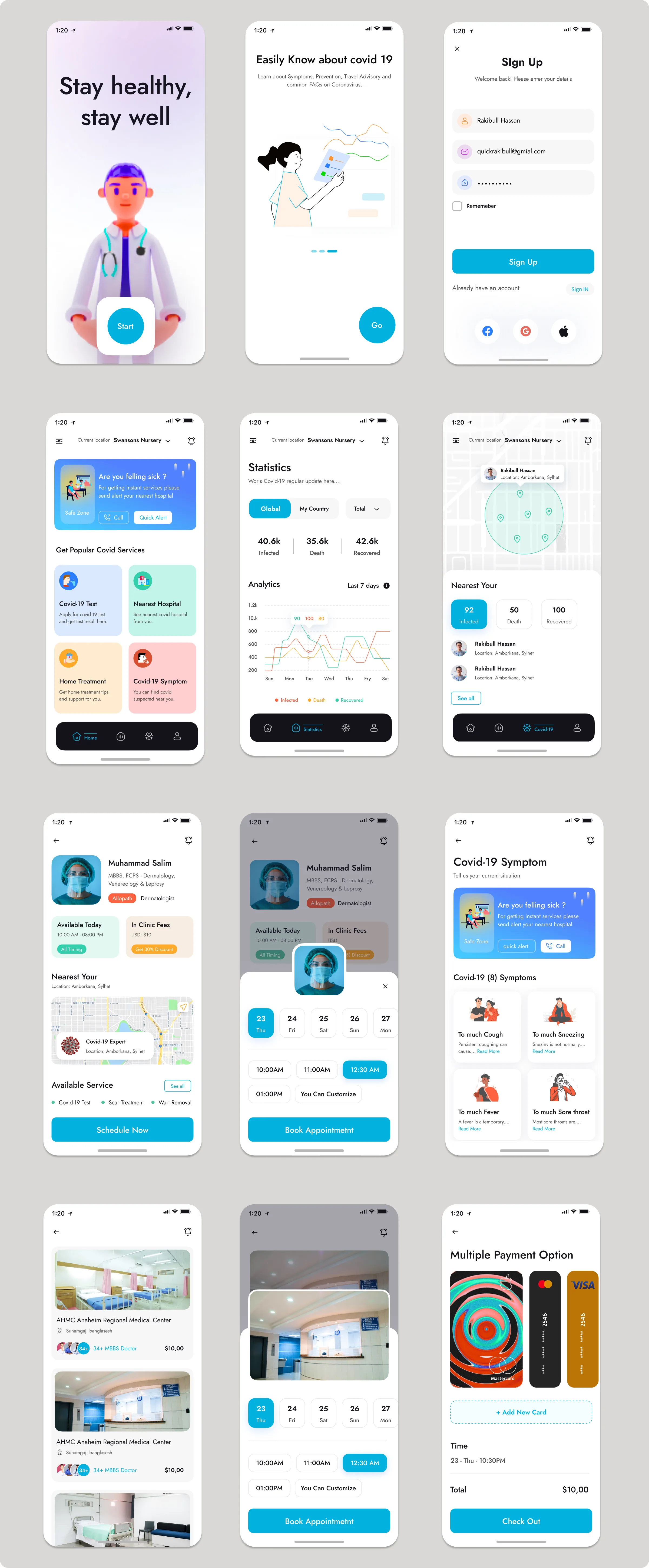 Covida 19 – COVID Health Safety Mobile App UI Design